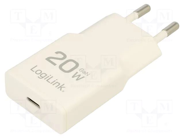 Power supply: switching; mains,plug-in; 3A; 20W; Out: USB C; white LOGILINK PA0345