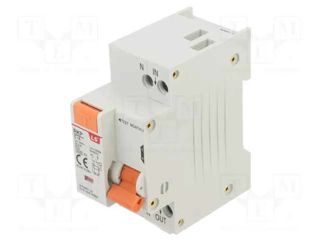 RCBO breaker; Inom: 16A; Ires: 30mA; Poles: 1+N; 230/400VAC; IP20 LS ELECTRIC RKP1P-N-C16A30MA