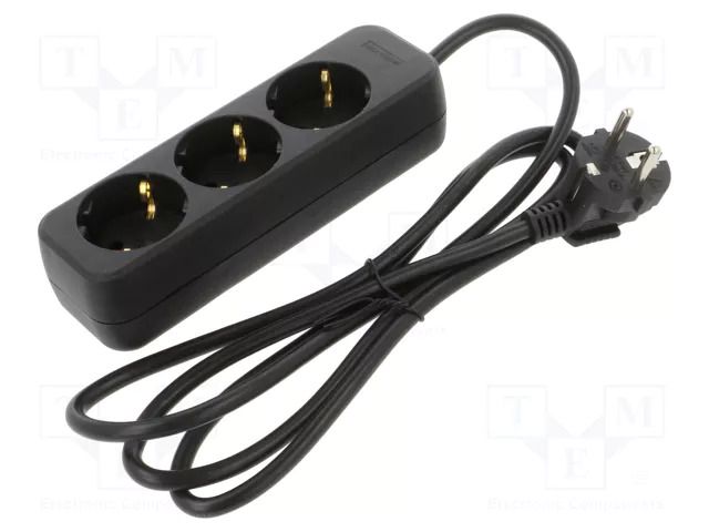 Extension lead; 3x1mm2; Schuko; Sockets: 3; rubber; black; 1.5m; 10A LANBERG PS0-03F-0150-BK