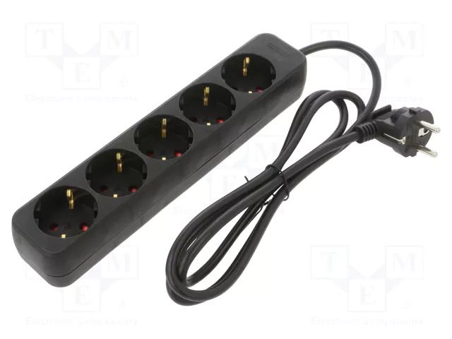 Extension lead; 3x1mm2; Schuko; Sockets: 5; rubber; black; 1.5m; 10A LANBERG PS0-05F-0150-BK