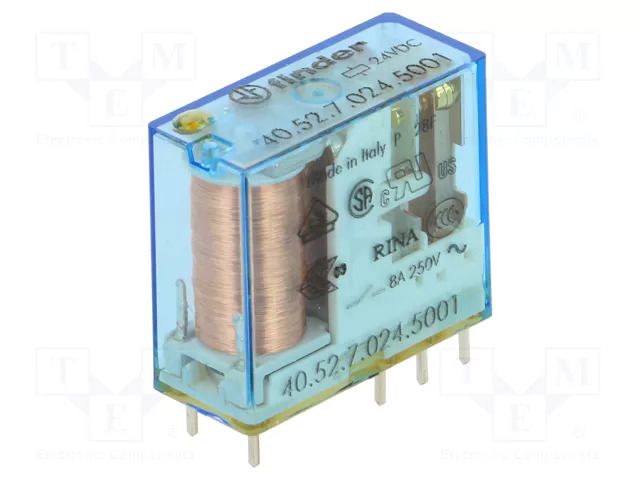 Relay: electromagnetic; DPDT; Ucoil: 24VDC; 8A; 8A/250VAC; 40.52 FINDER 40.52.7.024.5001