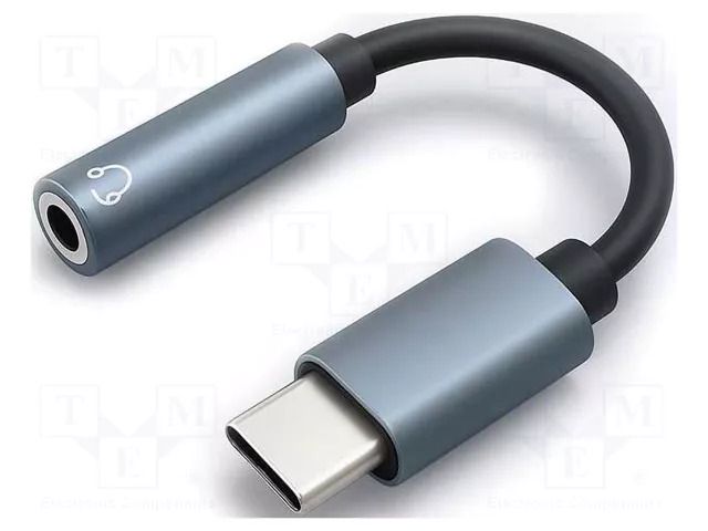 Cable; Jack 3.5mm socket,USB C plug; 0.1m; black QOLTEC QOLTEC-51786
