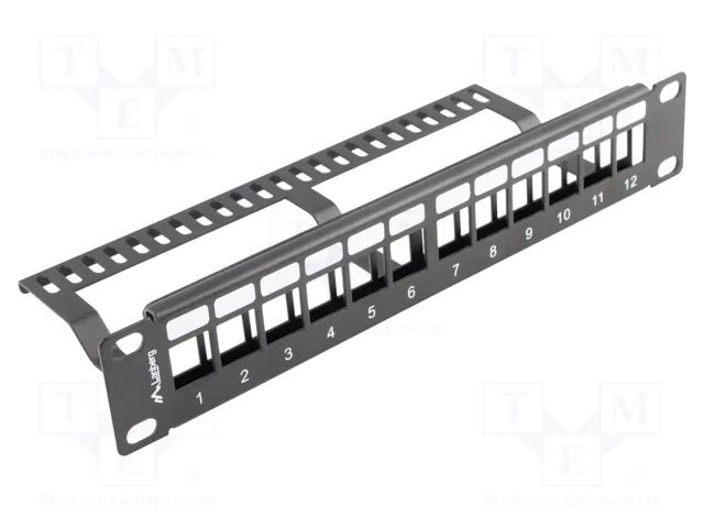 Patch panel; black; Number of ports: 12; Standard: 10"; rack 10" LANBERG PPKS-9112-B