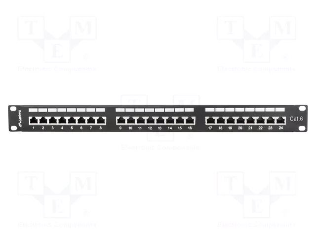 Patch panel; black; Number of ports: 24; Standard: 19"; Cat: 6; RACK LANBERG PPS6-1024-B