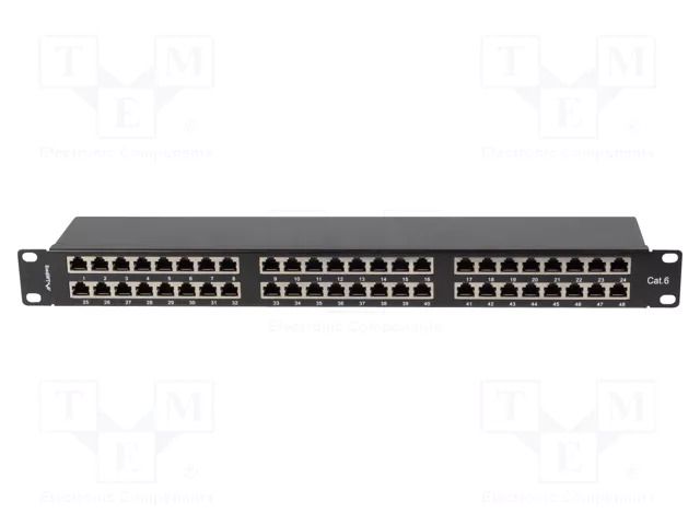 Patch panel; black; Number of ports: 48; Standard: 19"; Cat: 6; RACK LANBERG PPS6-1048-B