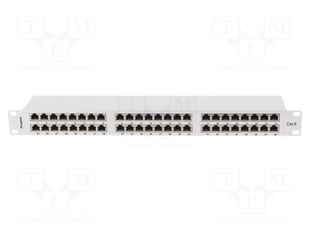 Patch panel; white; Number of ports: 48; Standard: 19"; Cat: 6; RACK LANBERG PPS6-1048-S