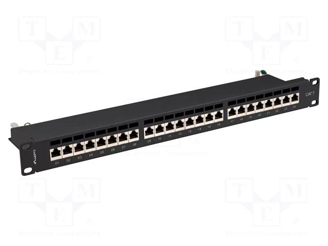 Patch panel; black; Number of ports: 24; Standard: 19"; Cat: 7; RACK LANBERG PPS7-1024-B