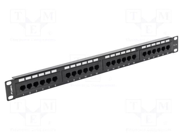 Patch panel; black; Number of ports: 24; Standard: 19"; Cat: 5e LANBERG PPU5-1024-B