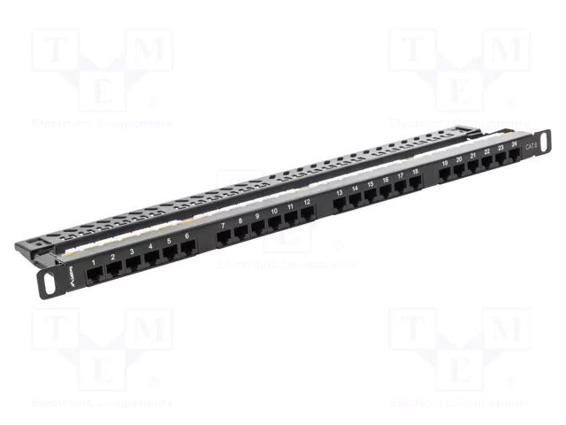 Patch panel; black; Number of ports: 24; Standard: 19"; Cat: 6; RACK LANBERG PPU6-0024-B