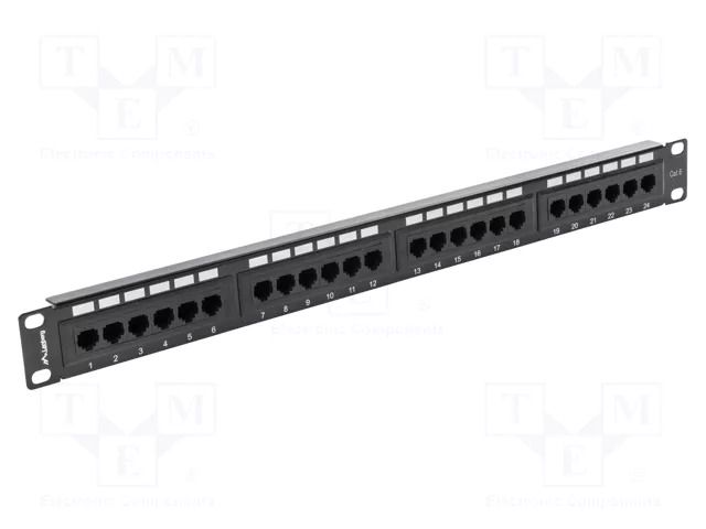 Patch panel; black; Number of ports: 24; Standard: 19"; Cat: 6; RACK LANBERG PPU6-1024-B