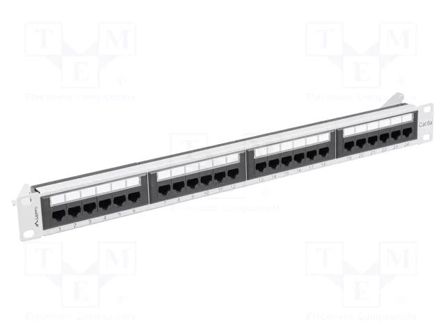 Patch panel; white,black; Number of ports: 24; Standard: 19"; RACK LANBERG PPUA-1024-S