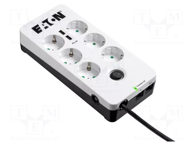 Plug socket strip: protective; Sockets: 6; 250VAC; 10A; IP20 EATON ELECTRIC EATON-PB6TUD