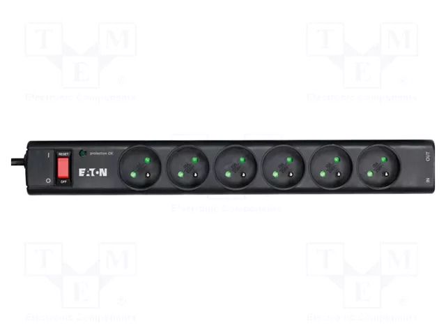 Plug socket strip: protective; Sockets: 6; 250VAC; 10A; black; IP20 EATON ELECTRIC EATON-PS6TF