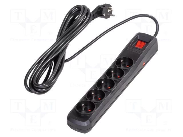 Plug socket strip: protective; Sockets: 5; 250VAC; 10A; black ARCON R5-5.0M-CZ