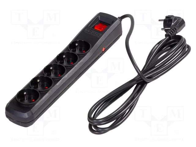 Plug socket strip: protective; Sockets: 5; 250VAC; 10A; black ARCON R5-3.0M-CZ