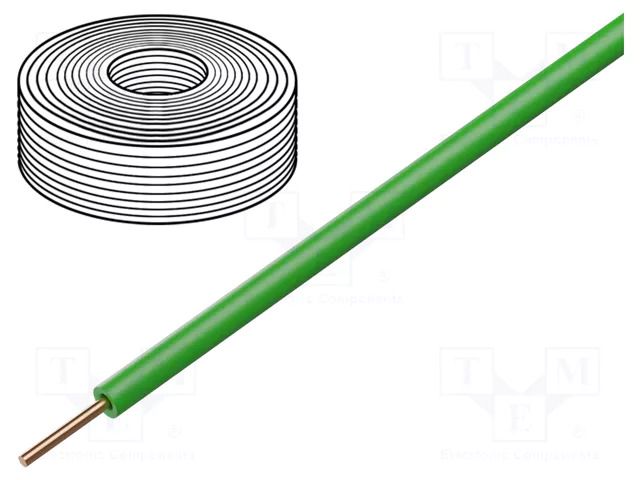 Wire; H05V-U; 1mm2; wire; Cu; PVC; green; 300V,500V; 100m; CPR: Eca ELTRIM H05V-U-100-GR