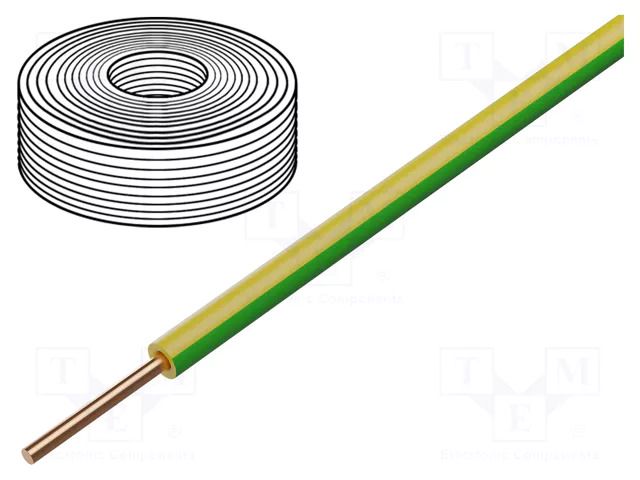Wire; H05V-U; 0.75mm2; wire; Cu; PVC; yellow-green; 300V,500V; 100m ELTRIM H05V-U-075-YG