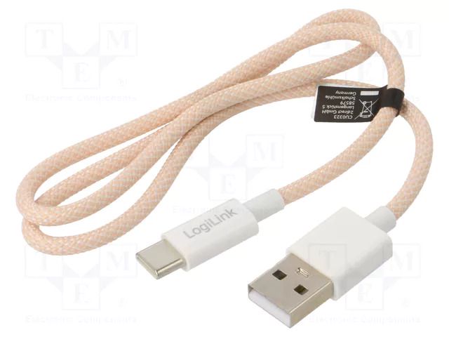 Cable; USB 2.0; USB A plug,USB C plug; 500mm; pink; 480Mbps; 60W LOGILINK CU0323
