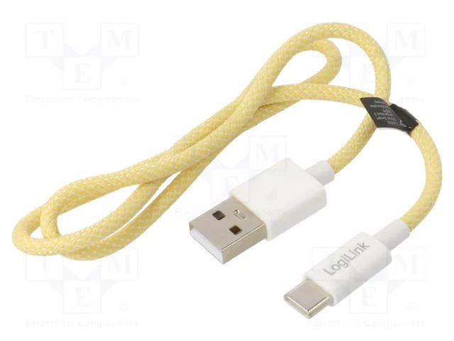 Cable; USB 2.0; USB A plug,USB C plug; 500mm; yellow; 480Mbps LOGILINK CU0332