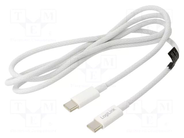 Cable; USB 2.0; USB C plug,both sides; 1m; white; 480Mbps; textile LOGILINK CU0341