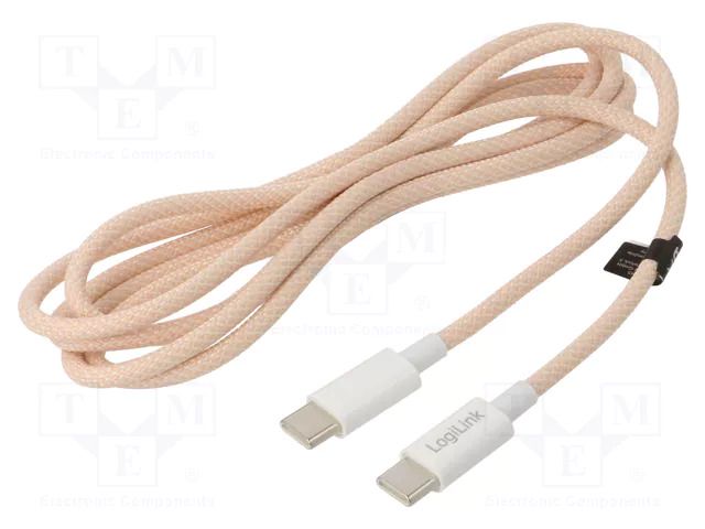 Cable; USB 2.0; USB C plug,both sides; 1.5m; pink; 480Mbps; 60W; 3A LOGILINK CU0345