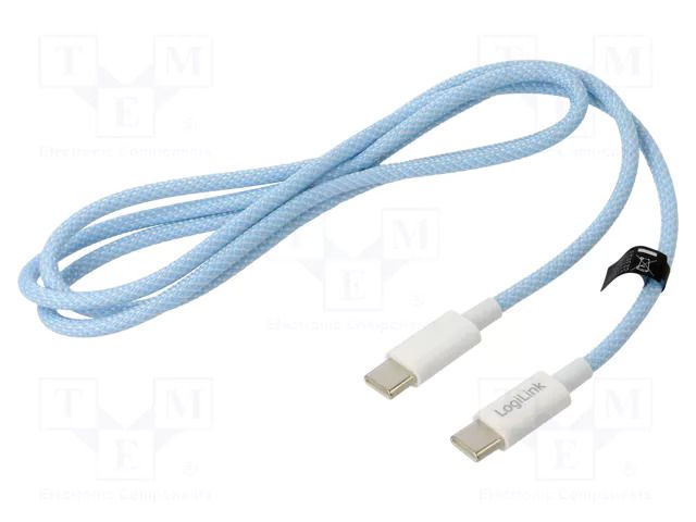 Cable; USB 2.0; USB C plug,both sides; 1m; blue; 480Mbps; textile LOGILINK CU0350