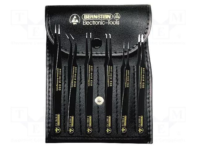 Kit: tweezers; SMD; ESD; Resistance to: most of dissolvents; case BERNSTEIN BRN-5-060