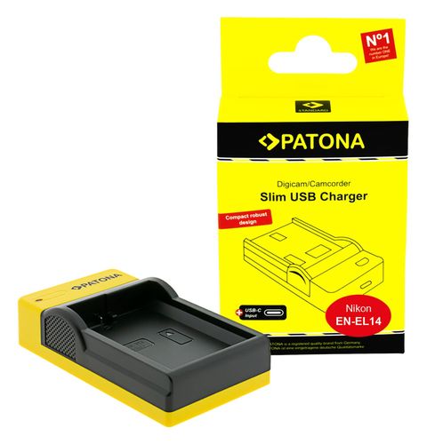 PATONA Slim USB charger with USB-C input for Nikon EN-EL14 CoolPix D3100 D3200 D5100 D5200 P7000 P71, PATONA 151622 4055655203494