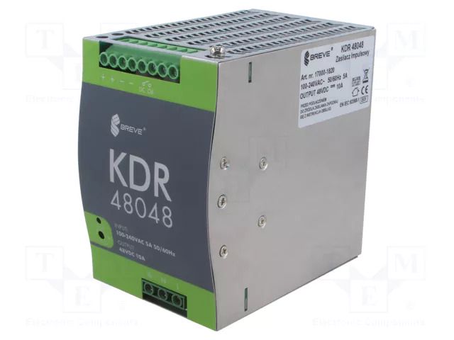 Power supply: switching; 480W; for DIN rail mounting; OUT: 1; KDR BREVE TUFVASSONS KDR-48048