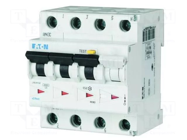 RCBO breaker; Inom: 6A; Ires: 30mA; Poles: 3+N; 240VAC; IP20; 1÷25mm2 EATON ELECTRIC FRBM6-D6/3N/003-A