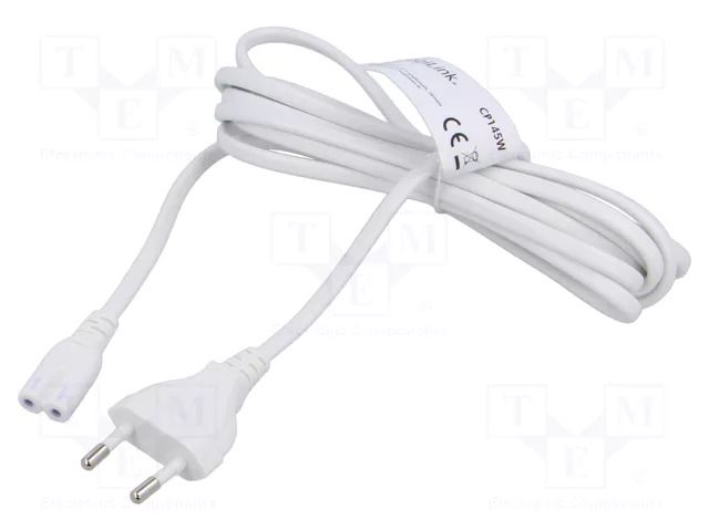 Cable; CEE 7/16 (C) plug,IEC C7 female; 3m; white; 2.5A; 230V LOGILINK CP145W