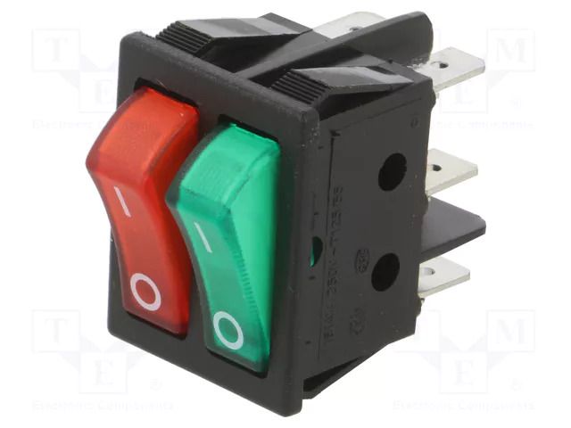 ROCKER; SPST x2; Pos: 4; ON-OFF + ON-OFF; 16A/250VAC; green-red CANAL ELECTRONIC R210T5WGBDA11BNA8