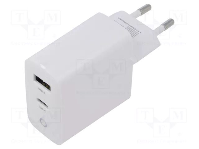 Power supply: switching; mains,plug-in; 5VDC,; 3A; 45W; white; GaN GEMBIRD TAUCPDQC45LW01