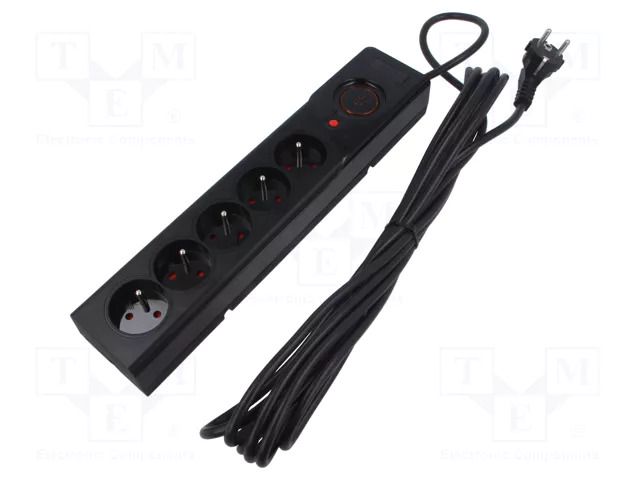 Plug socket strip: protective; Sockets: 5; 250VAC; 10A; black; 5m ARCON Z5-5.0M-CZ