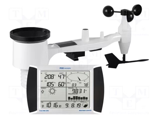 Weather station; touch screen,LCD 7"; -40÷60°C; 0÷50m/s; 1÷99%RH PCE INSTRUMENTS PCE-FWS20N
