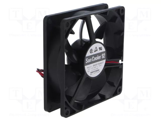 Fan: DC; axial; 12VDC; 92x92x25mm; 105.6m3/h; 43dBA; ball; 3900rpm SANYO DENKI 9A0912G4021