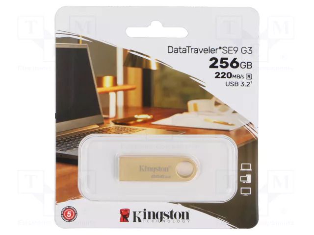 Pendrive; USB 3.2 Gen 1; 256GB; R: 220MB/s; W: 100MB/s; golden KINGSTON TECHNOLOGY DTSE9G3/256GB
