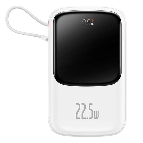 Baseus Qpow Digital Display powerbank with fast charging 10000mAh 22.5W QC/PD/SCP/FCP with built-in USB-C cable white, Baseus 6932172620615 6932172620615
