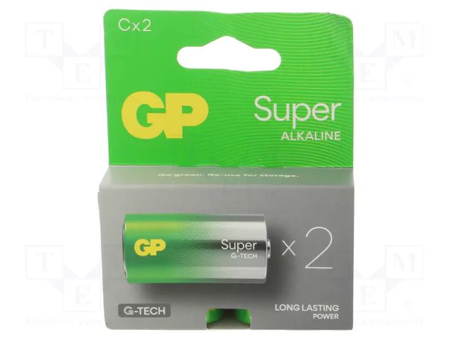 Battery: alkaline; C; 1.5V; non-rechargeable; Ø26.2x50mm; 2pcs. GP BAT-LR14/GTECH-B2