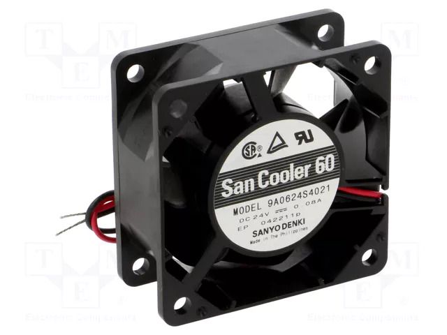 Fan: DC; axial; 24VDC; 60x60x25mm; 39m3/h; 33dBA; ball; 4600rpm SANYO DENKI 9A0624S4021