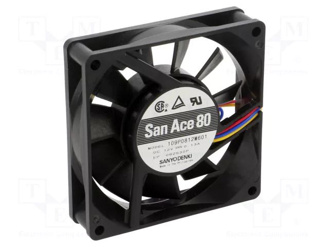 Fan: DC; axial; 12VDC; 80x80x20mm; 40.2m3/h; 25dBA; ball; 2300rpm SANYO DENKI 109P0812M601