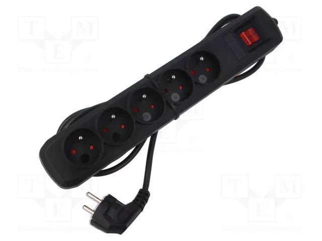 Plug socket strip: protective; Sockets: 5; 250VAC; 10A; black ARCON ARC5-3.0M-CZ