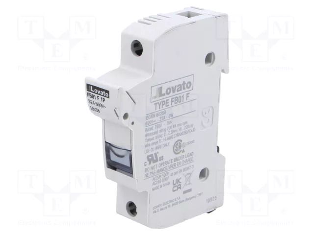 Fuse base; 10x38mm; for DIN rail mounting; 32A; 690VAC; Poles: 1 LOVATO ELECTRIC FB01F1P
