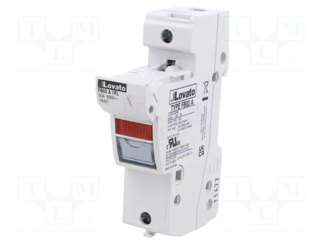 Fuse base; 14x51mm; for DIN rail mounting; 50A; 690VAC; Poles: 1 LOVATO ELECTRIC FB02A1PL