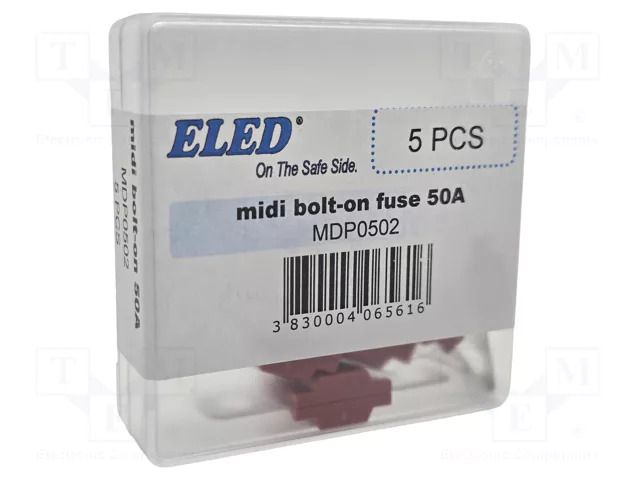 Fuse: fuse; 50A; 58VDC; automotive; 41mm; M5 screw; 41x12x8.24mm ELED MDP0502