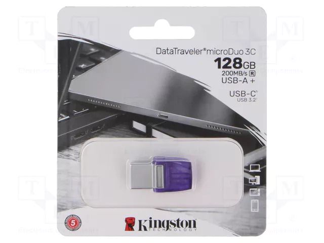 Pendrive; USB 3.2 Gen 1; 128GB; R: 200MB/s; violet; USB A,USB C KINGSTON TECHNOLOGY DTDUO3CG3/128GB