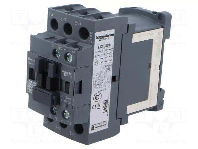 Contactor: 3-pole; NO x3; Auxiliary contacts: NC; 24VDC; 32A; 690V SCHNEIDER ELECTRIC LC1E3201BD