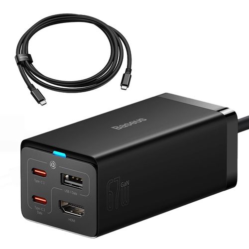 Baseus fast charger GaN5 Pro HUB HDMI 2 x USB-C / USB-A / HDMI 4K 30Hz 1.5m black + USB-C cable - USB-C 100W 40Gb/s (USB4) 1m (CCGP110201), Baseus 6932172613006 6932172613006