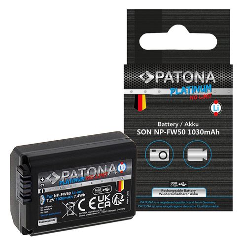 PATONA Platinum Battery with USB-C Input f. Sony NP-FW50 NEX.3 NEX.3C NEX.5 NEX.5A, PATONA 1362 4055655232913