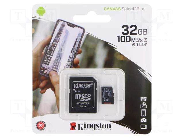 Memory card; microSD; R: 100MB/s; W: 80MB/s; Class 10 UHS I U3 KINGSTON TECHNOLOGY SDCS2/32GB
